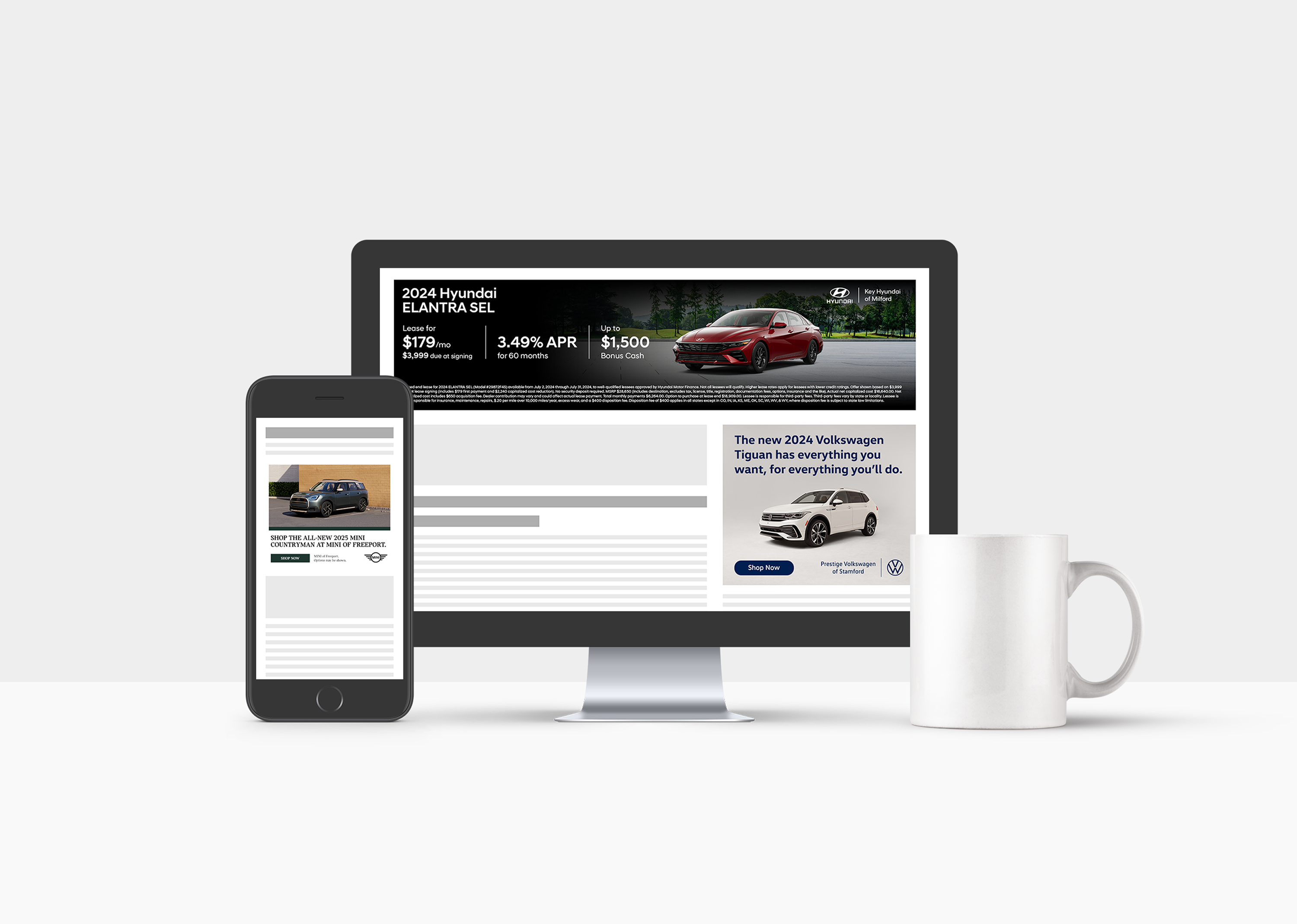 Automotive digital advertisements displayed across mobile and desktop screens