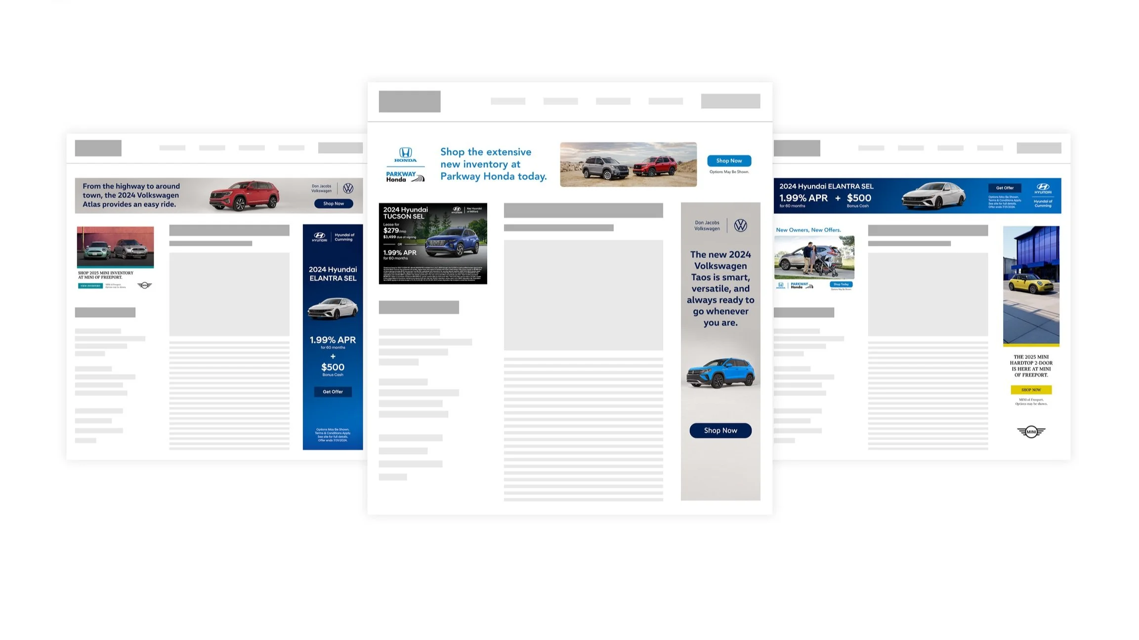 Automotive display advertisements integrated within website layouts