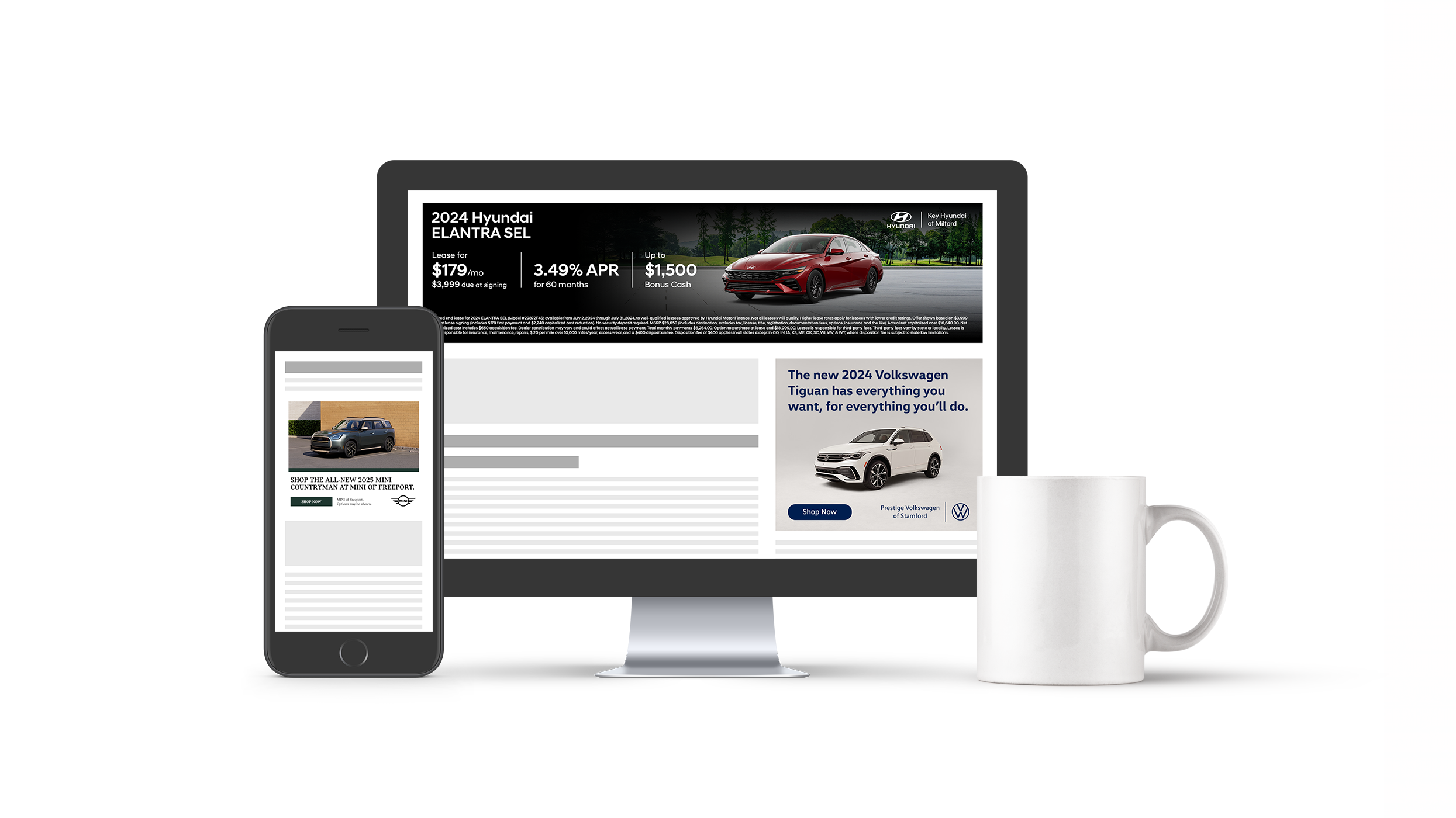 Automotive digital advertisements displayed across mobile and desktop screens