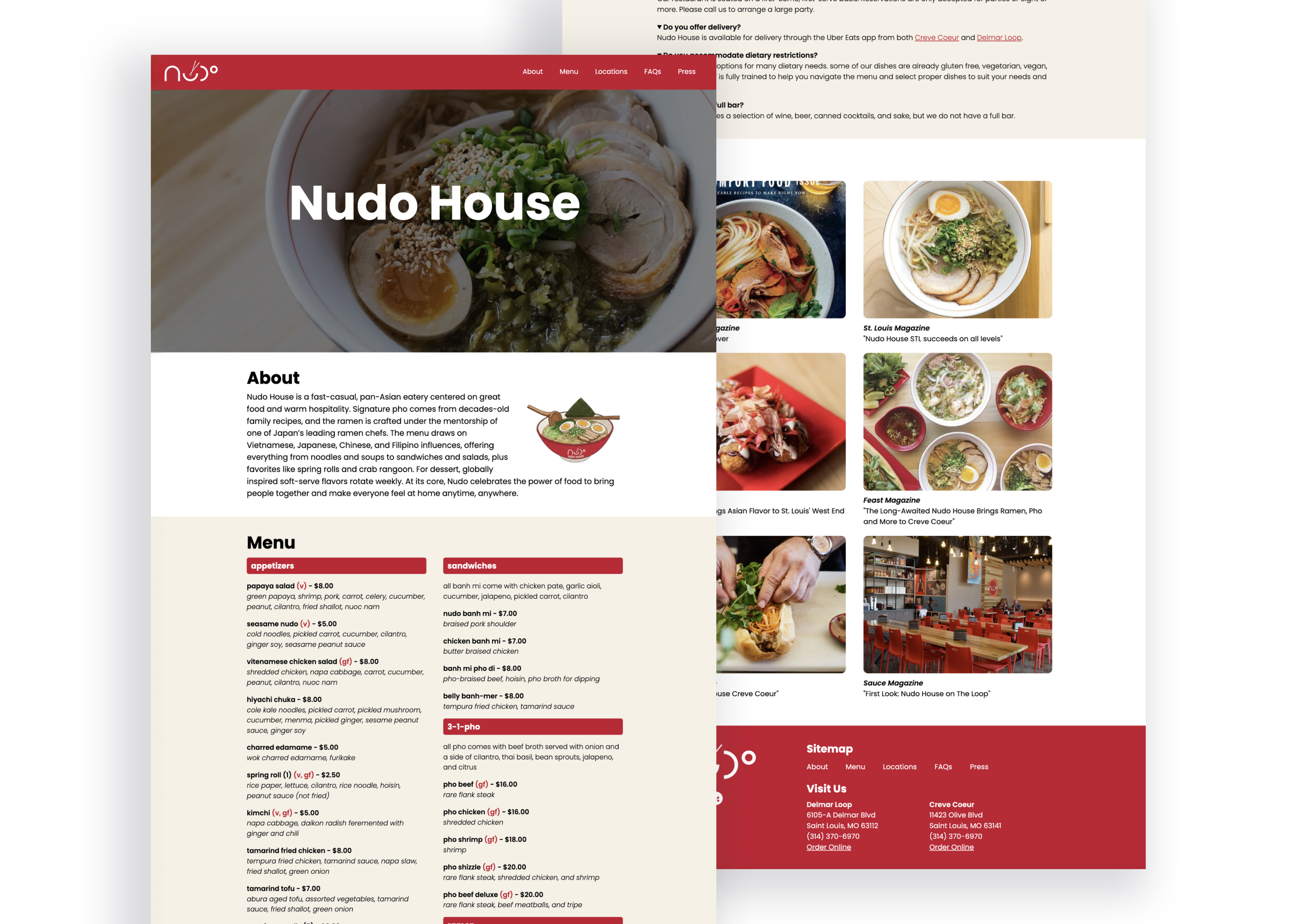 Nudo House restaurant website homepage mockup
